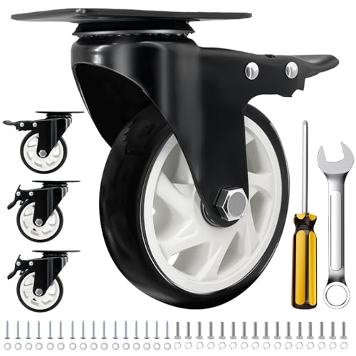 4" Heavy Duty Caster Wheel with Brake, Swivel Casters Set of 4 - color: Black, size: 4 IN