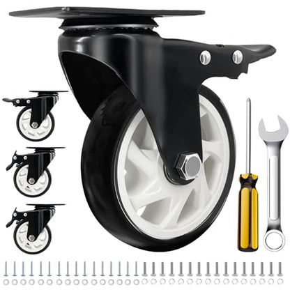 4" Heavy Duty Caster Wheel with Brake, Swivel Casters Set of 4 - color: Black, size: 4 IN
