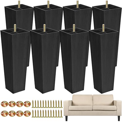 TURSTIN 8 Pack 8 Inch Furniture Legs Plastic Sofa Couch Legs Square Tapered Feet Sofa Legs with M8 T-Nuts Screws for Legs Sofas Chairs Cabinets Dressers Beds, Black - size: 8 Inches