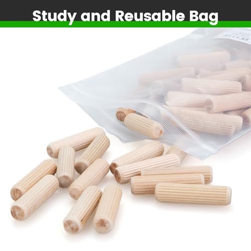 100 pcs 5/16" x 2" Wooden Dowel Pins, Hardwood, Kiln-Dried Fluted & Beveled Design for Easy Insertion for Woodworking, Furniture, Crafts & DIY Projects (M8 x 50) - size: 5/16" x 2"