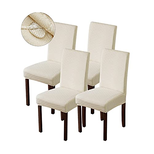 Genina Waterproof Chair Covers for Dining Room Dining Chair Covers Kitchen Parsons Chair Cover (Beige, 4 PCS) - color: Beige, size: 4 PCS