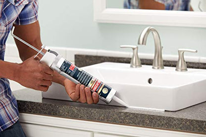 GE Supreme Silicone Caulk for Kitchen & Bath, White, 10.1 fl oz Cartridge, 1 Pack