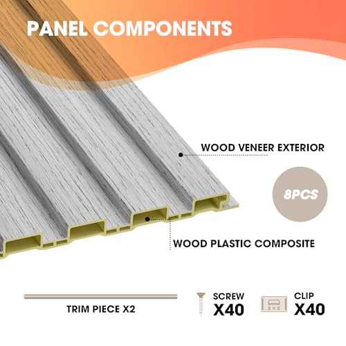 OUZUGIE WPC Acoustic Slat Wall Paneling, 8-Pack 96 x 6 Inches - color: Gray, size: (Low)96“ x 6"