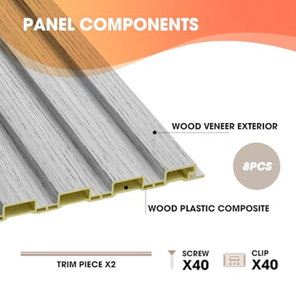 OUZUGIE WPC Acoustic Slat Wall Paneling, 8-Pack 96 x 6 Inches - color: Gray, size: (Low)96“ x 6"
