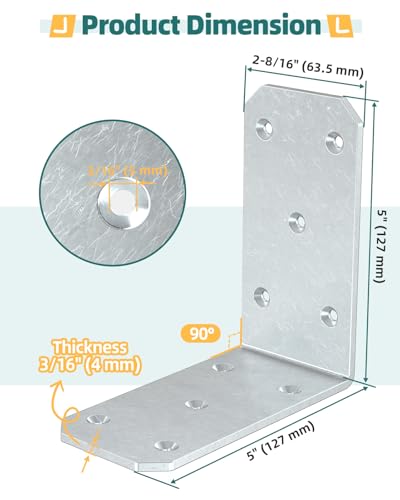 5"×5"×2.5" L Brackets, 90 Degree Corner Brace, Galvanized-4PCS - color: Galvanized-4PCS