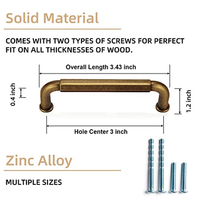 Goo-Ki 6 Pack 3 Inch （76mm） Hole Center Cabinet Pulls Antique Brass Zinc Alloy Kitchen Drawer Pulls Drawer Handles 3.45 Inch Length 2201-GT-76 - color: Antique Brass, size: 3 Inch Hole Centers