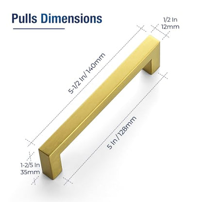 JOY DECOR Gold Cabinet Handles Square Cabinet Pulls, 5 Inch CC, 10 Pack - size: 5 Inch Hole Center