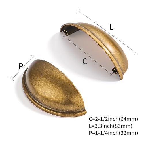 10 Pack 2-1/2" Drawer Pulls Antique Brass Cabinet Cup Pulls Kitchen Hardware Cabinet Handles Drawer Handles Knobs 2.5 inch Hole Center - color: Antique Brass, size: 2-1/2"(64mm) Hole Center