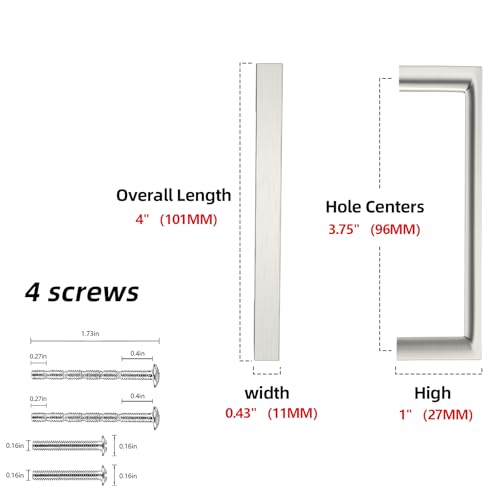Brushed Satin Nickel Kitchen Cabinet Pulls 3-3/4 Inch 10 Pack - color: Brushed Satin Nickel, size: 3-3/4'' Hole Center(96mm)