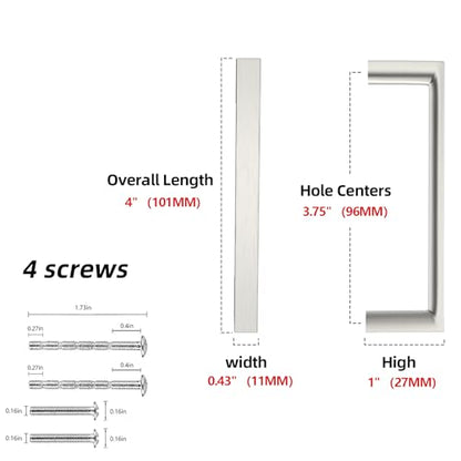 Brushed Satin Nickel Kitchen Cabinet Pulls 3-3/4 Inch 10 Pack - color: Brushed Satin Nickel, size: 3-3/4'' Hole Center(96mm)