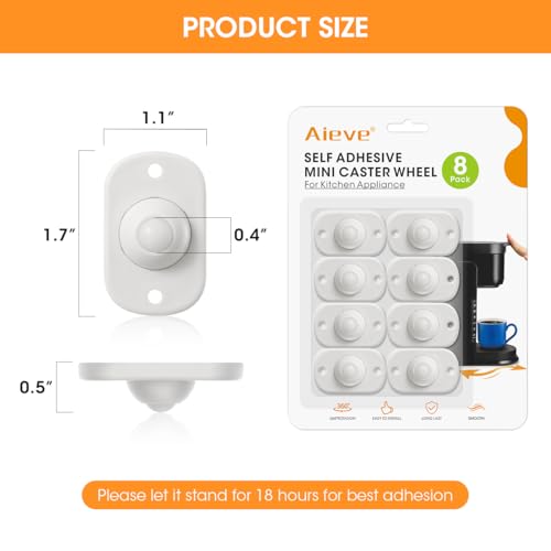 Aieve Self Adhesive Caster Wheels, 8 Pack Appliance Rollers - color: White, size: 1 Ball Bearing
