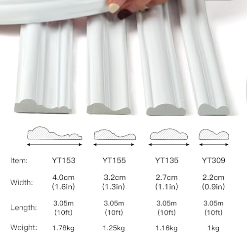Peel and Stick Panels Molding Trim, Flexible Chair Rail Classic Wall Trim, Self-Adhesive Wall Paneling Strip for Home Decoration(White 10ft*1.1in) - size: 1.1in*10ft