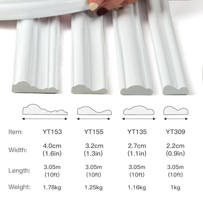 Peel and Stick Panels Molding Trim, Flexible Chair Rail Classic Wall Trim, Self-Adhesive Wall Paneling Strip for Home Decoration(White 10ft*1.1in) - size: 1.1in*10ft