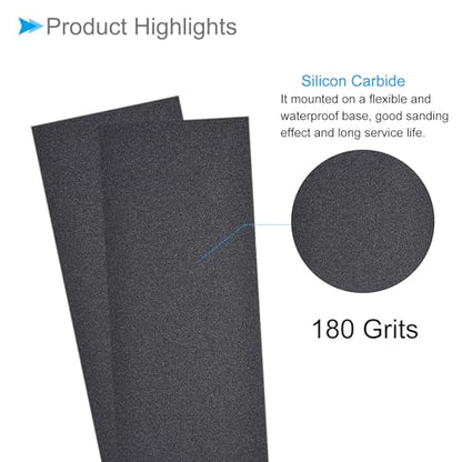 Wet Dry Sanding Sheets, 9 Inch x 3.6 Inch 180 Grit Sandpaper Sheets Silicon Carbide - Applications: for Furniture, Hobbies and Home Improvement, Drywall, Wood, Metal, 5 Pieces - size: 180 grit