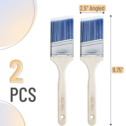 Bates Paint Brushes - 2.5 Inches Angle Brushes, 2 Pack, Treated Wood Handle for Walls, Stain, Furniture Painting - color: Wood Handle Angle, size: 2 Pack, 2.5"