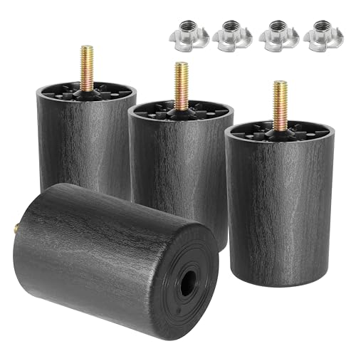 4pcs Plastic Furniture Legs 3" with T-Nuts, M8-1.25 Thread Bolt - size: 3 Inch, M8-1.25 Metric Thread Bolts