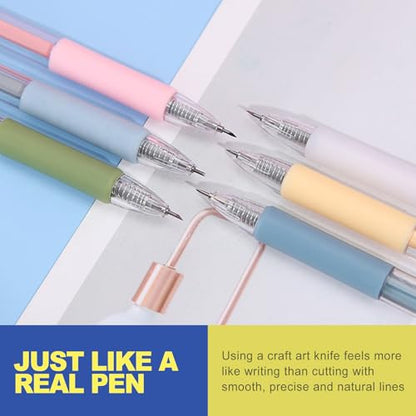 6 Pack Retractable Precision Craft Knife Pen Set, Fine Point Art Paper Cutter with Safety Cap, Sticker Cutter Tool, Craft Cutting Supplies for Scrapbooking Vinyl Weeding Card Making, 6 Colors