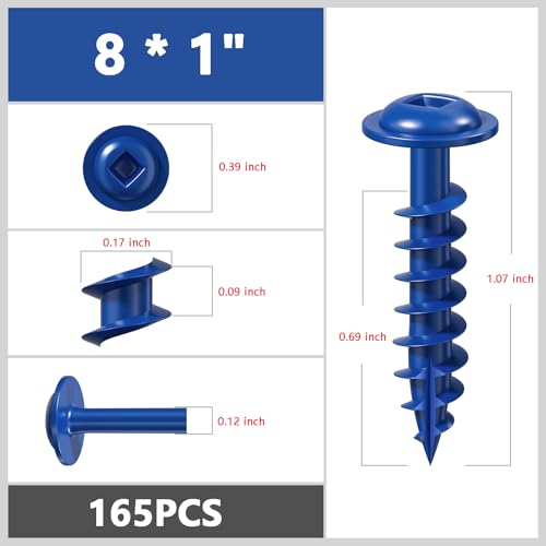 Wensilon Pocket Hole Screws, #8 x 1, Square Drive, Blue, 1lbs 165pcs - color: Blue, size: 8*1"