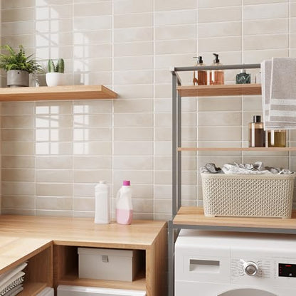 VEELIKE Beige Peel and Stick Backsplash Rectangular Subway Back Splash Stick on Tiles for Kitchen 6 Sheet 12''x12'' Self Adhesive Renter Friendly Backsplash Wall Tile Stickers for Bathroom Powder Room - size: Box of 6 Tiles