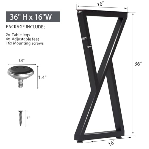 Taelakeni 36 Inch Metal Bar Table Legs, Heavy Duty Dinning Table Leg with Adjustment Feet Pads, Set of 2, Double Triangle - color: Double Triangle, size: 36 IN