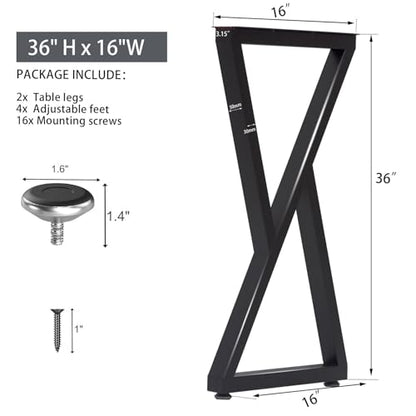 Taelakeni 36 Inch Metal Bar Table Legs, Heavy Duty Dinning Table Leg with Adjustment Feet Pads, Set of 2, Double Triangle - color: Double Triangle, size: 36 IN