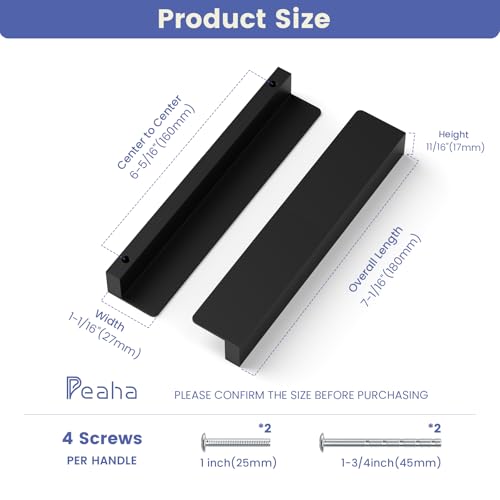 Peaha 10 Pack 6-5/16" Black Cabinet Handles Finger Edge Pulls for Cabinets - color: Black, size: 6-5/16" Hole Center