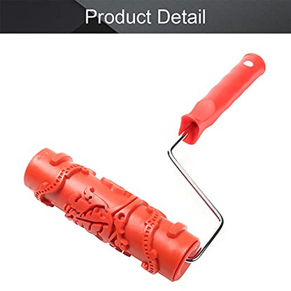 Utoolmart 7" Home Wall Rubber Paint Roller 175mm Wooden Grain Painting Roller with Plastic Handle 1Pcs - size: EG124T