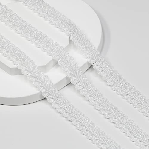 Gimp Braid Trim 12 Yards 1.2cm/0.47in White Fabric Decorative Webbing for All Kinds of Sewn Garments, Curtains,Lampshade, Sofa DIY Sewing and Crafting (White - 1.2) - color: White-12mm, size: 12mm