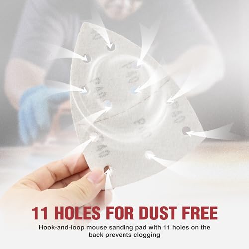 S SATC 50 PCS Mouse Sander Sandpaper 11 Holes 40 Grit Detail Sander Sandpaper Palm Sander Paper Hook and Loop Sander Pads Triangular Sanding Sheets - style: 50PCS 11 Hole 40 Grit