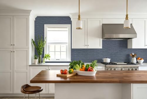 Blue Grasscloth Peel and Stick Wallpaper Textured 17.3in x 196.8in - color: Blue, size: 17.3inch × 196.8inch