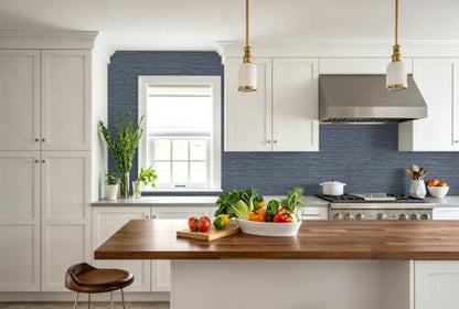 Blue Grasscloth Peel and Stick Wallpaper Textured 17.3in x 196.8in - color: Blue, size: 17.3inch × 196.8inch