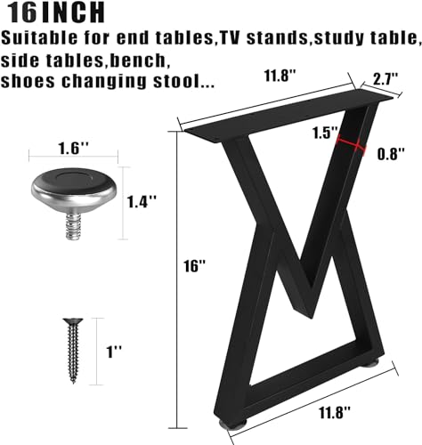 NXN-HOME 16'' Tall Metal Table Legs for Furniture, Bench Legs, Coffee Table Legs, Heavy Duty Desk Legs, Mid Century Home DIY Projects Black Furniture Legs(16”H x 11.8”W) - size: 16 inches-V Shape