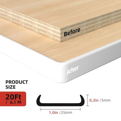 U-Shape Edge Banding, 1 inch x 20ft TPE White Veneer Edging Trim - color: White, size: 1 in x 20ft