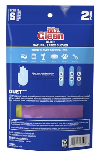 Mr. Clean Duet Reusable Latex Cleaning Gloves with Non-Slip Grip, 2 Pair, Small - size: Small (Latex, 2 Pair)