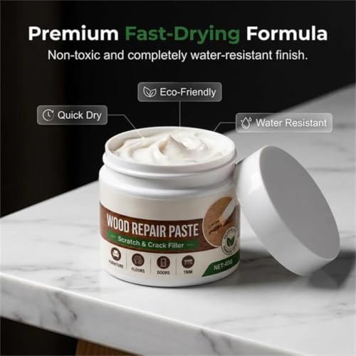 White Furniture Touch-Up Paste with Brush, Wood Filler Wall Repair Cream for Scratches, Fit Tables Cabinets Wooden Floors Walls