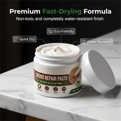 White Furniture Touch-Up Paste with Brush, Wood Filler Wall Repair Cream for Scratches, Fit Tables Cabinets Wooden Floors Walls