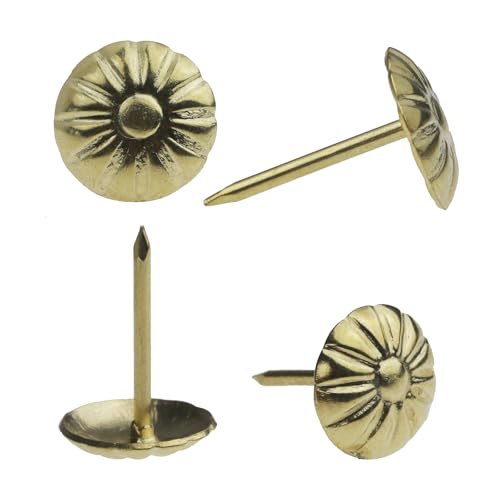 Upholstery Tacks for Furniture 7/16" Vintage Furniture Tacks Nails for Upholstery 100pcs Decorative Tack for Furniture DIY Gold Thumb Sofa Nails Furniture Tacks - color: gold-pattern