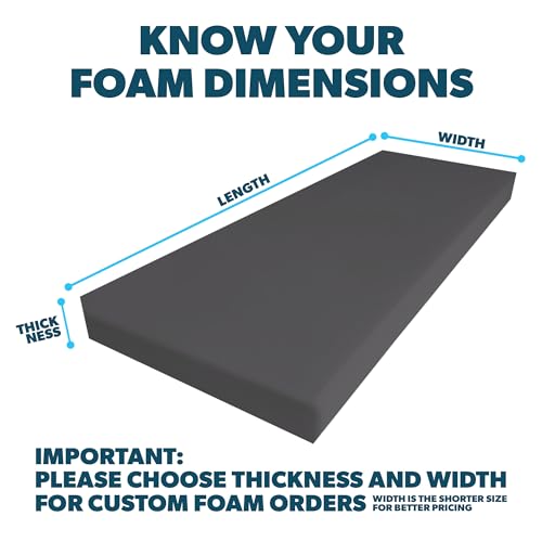 Foamma Custom Cut-to-Size Foam (Charcoal) - High & Medium Density Custom Upholstery Foam Cushion, Polyurethane, Cushion Replacement for Chairs, Couches & DIY Projects for All Needs