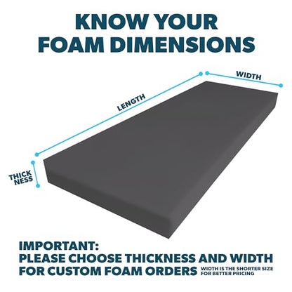 Foamma Custom Cut-to-Size Foam (Charcoal) - High & Medium Density Custom Upholstery Foam Cushion, Polyurethane, Cushion Replacement for Chairs, Couches & DIY Projects for All Needs