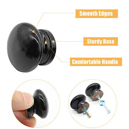 Wood Drawer Knobs, 1 Inch, Black, Mushroom Shape, 8PCS - color: Black, size: 1"/(8pcs)