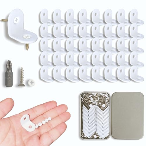 40 Pcs Small White L Brackets & 80 Pcs White Screws – 0.79x0.79 Inch Right Angle Corner Braces for Wood Furniture, Bed Frames, Cabinets, Drawers, and Chairs