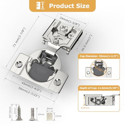 Furniware 50 Pieces 1/2 inch Overlay Soft Close Cabinet Hinges - color: Satin Nickel - 50 Pack, size: 1/2 Inch