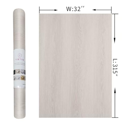 TOTIO 32x315inch Extra Wide Oak Wood Wallpaper Peel Stick Beige White Wood Grain Contact Paper Oak Textured Vinyl Wrap Air Guide Slot Design Matte Thickened Self-Adhesive Waterproof Wall Sticker - color: Ivory White, size: 32" x 315"