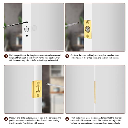 Ravinte Gold Door Ball Catch, Closet Door Latch Adjustable, 2 Pack - color: Gold