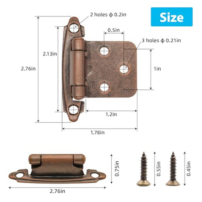 Antique Copper Bronze Cabinet Hinges,1/2" Overlay, 50 Pack(25 Pairs) - color: Antique Copper, size: 50 Pack(25 Pairs)