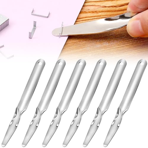 Zonon 6 Pcs Office Staple Remover Tools No Tear Push Style Staple Puller Stainless Steel Flat Staplers for Office Home Business, Silver