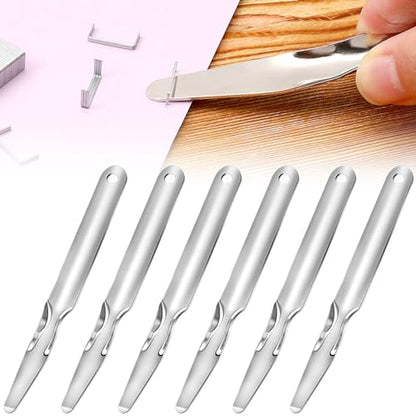 Zonon 6 Pcs Office Staple Remover Tools No Tear Push Style Staple Puller Stainless Steel Flat Staplers for Office Home Business, Silver