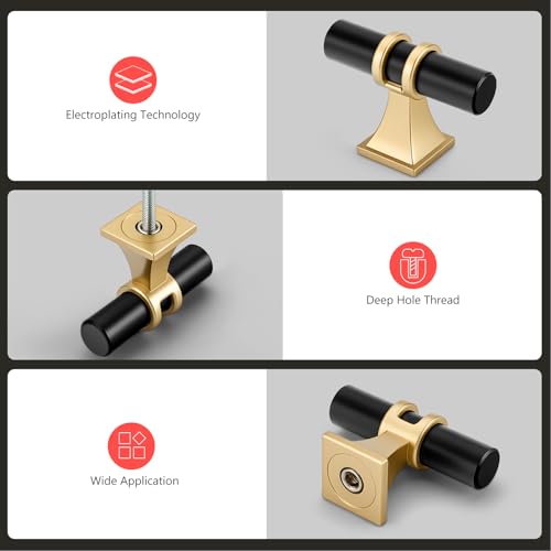 homdiy 30 Pack Black & Gold Cabinet knobs - Modern Cabinet knobs for Kitchen Cabinets, Dresser Draers & Wardrobe Hardware, Durable Zinc Alloy with Matte Finish - color: Black&Gold, size: Single hole