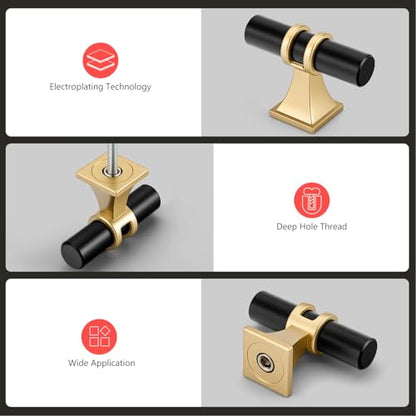 homdiy 30 Pack Black & Gold Cabinet knobs - Modern Cabinet knobs for Kitchen Cabinets, Dresser Draers & Wardrobe Hardware, Durable Zinc Alloy with Matte Finish - color: Black&Gold, size: Single hole