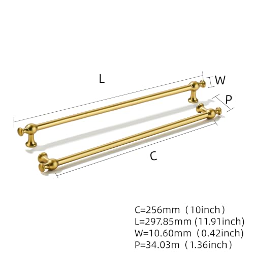 khtumeware 5-Pack 10-Inch(256mm) Vibrant Brushed Moderne Brass Cabinet Pulls - color: Vibrant Brushed Moderne Brass, size: 10"(256mm) Hole Center
